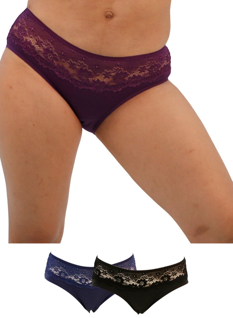 JOANNA JOANNA 108274 Women's Lace Front Design Mid Rise 3-Pack Panties, Multicolor  - Image 1