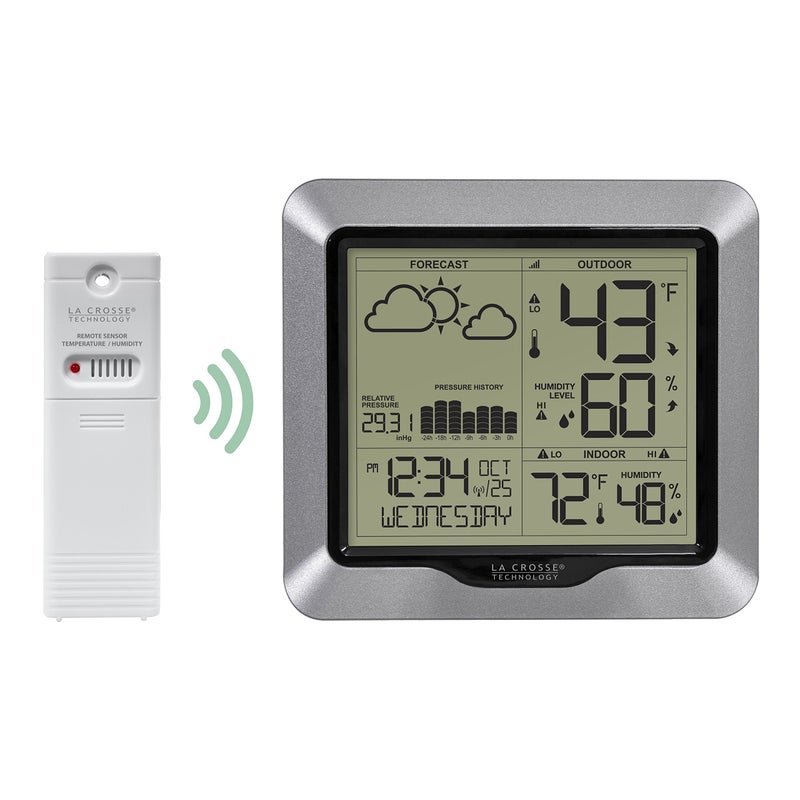 La Crosse Technology Advanced Wireless Weather Station: Dynamic Icons, Barometric Pressure, Atomic Time, Temperature/Humidity Gauge, Recording, Stylish Display, Fast Reception & Long Range (330 Feet) - Image 2