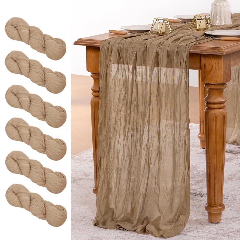 MLMW 6 Pack Boho Nude Brown Cheesecloth Table Runner Gauze Rustic Tan Cheese Cloths 160 inch Sheer Table Runner 133ft for Wedding Party Baby Bridal Shower Birthday