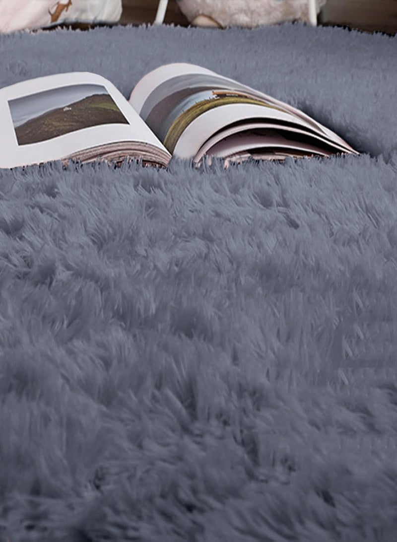 LOOPITYS Super soft and fluffy living room long carpet, large anti slip carpet, bedroom, entrance door, luxurious living room carpet (long gray, 60 x 150cm)  - Image 5