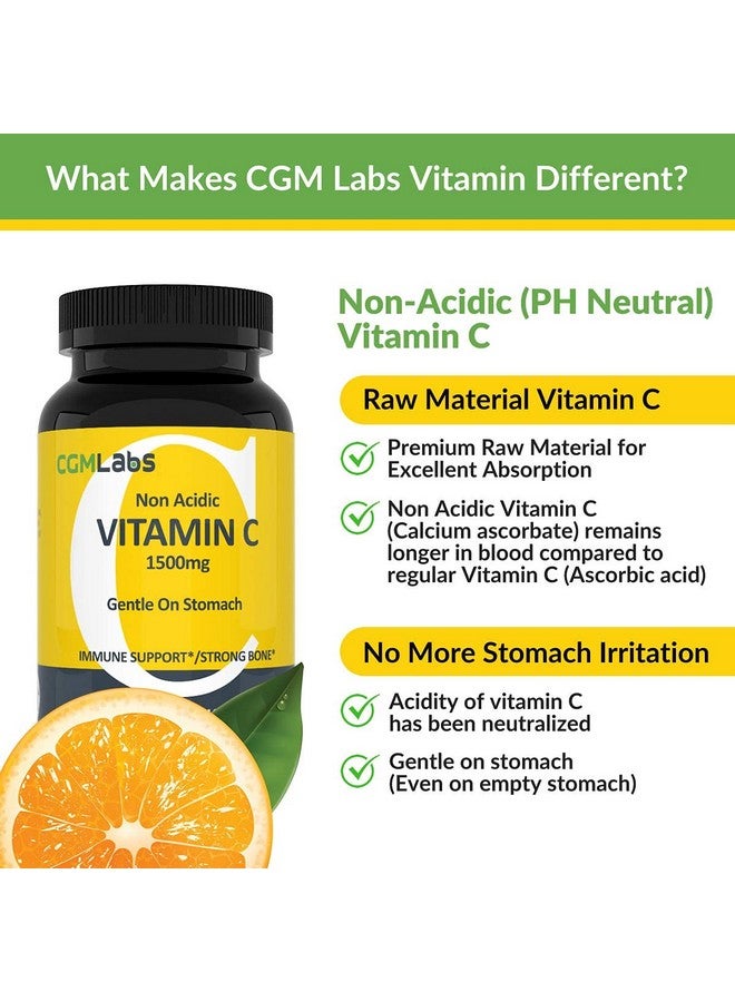 CGMLABS Non Acidic Vitamin C Dietary Supplement 1500mg with Calcium. Gentle on Stomach, Immune/Bone Support- 100 Caps by CGM Labs - Image 2