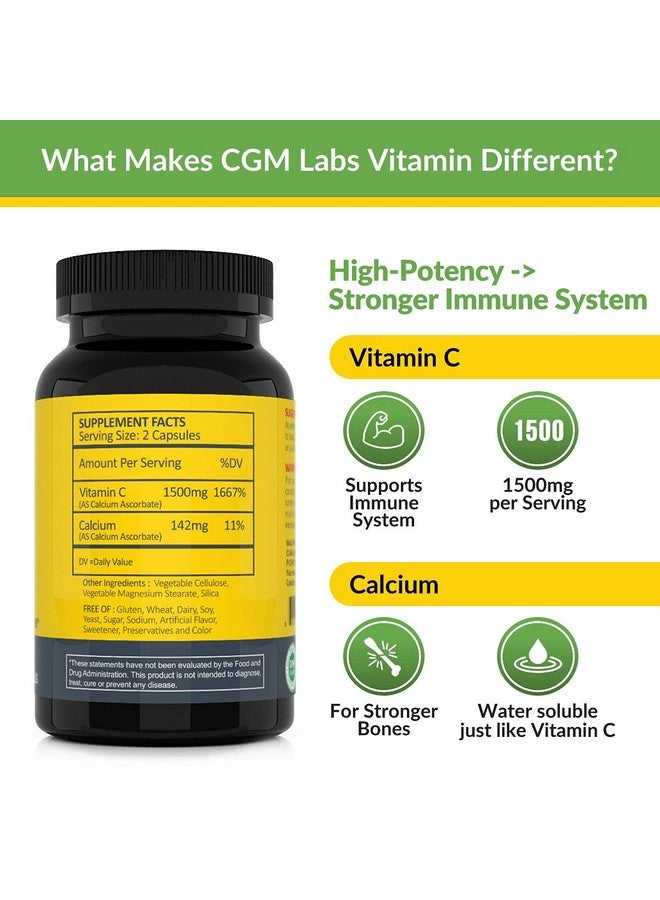 CGMLABS Non Acidic Vitamin C Dietary Supplement 1500mg with Calcium. Gentle on Stomach, Immune/Bone Support- 100 Caps by CGM Labs - Image 3