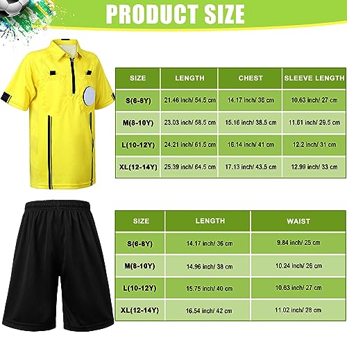 Newcotte 11 Pcs Kids Soccer Referee Kit Halloween Children Referee Costume Umpire Gear Set Youth Ref Shirt Pants Socks Whistle with Lanyard Penalty Flag Soccer Card(Age 8-10) - Image 3