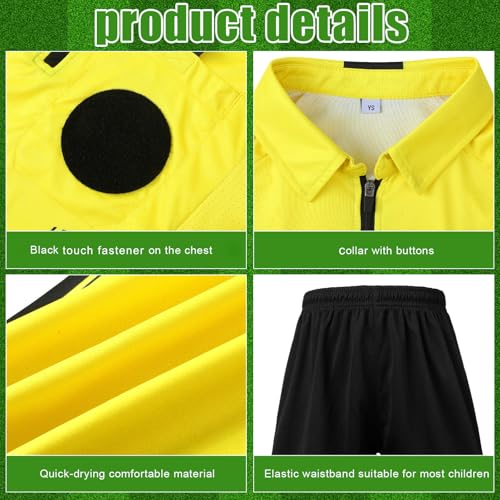 Newcotte 11 Pcs Kids Soccer Referee Kit Halloween Children Referee Costume Umpire Gear Set Youth Ref Shirt Pants Socks Whistle with Lanyard Penalty Flag Soccer Card(Age 8-10) - Image 2