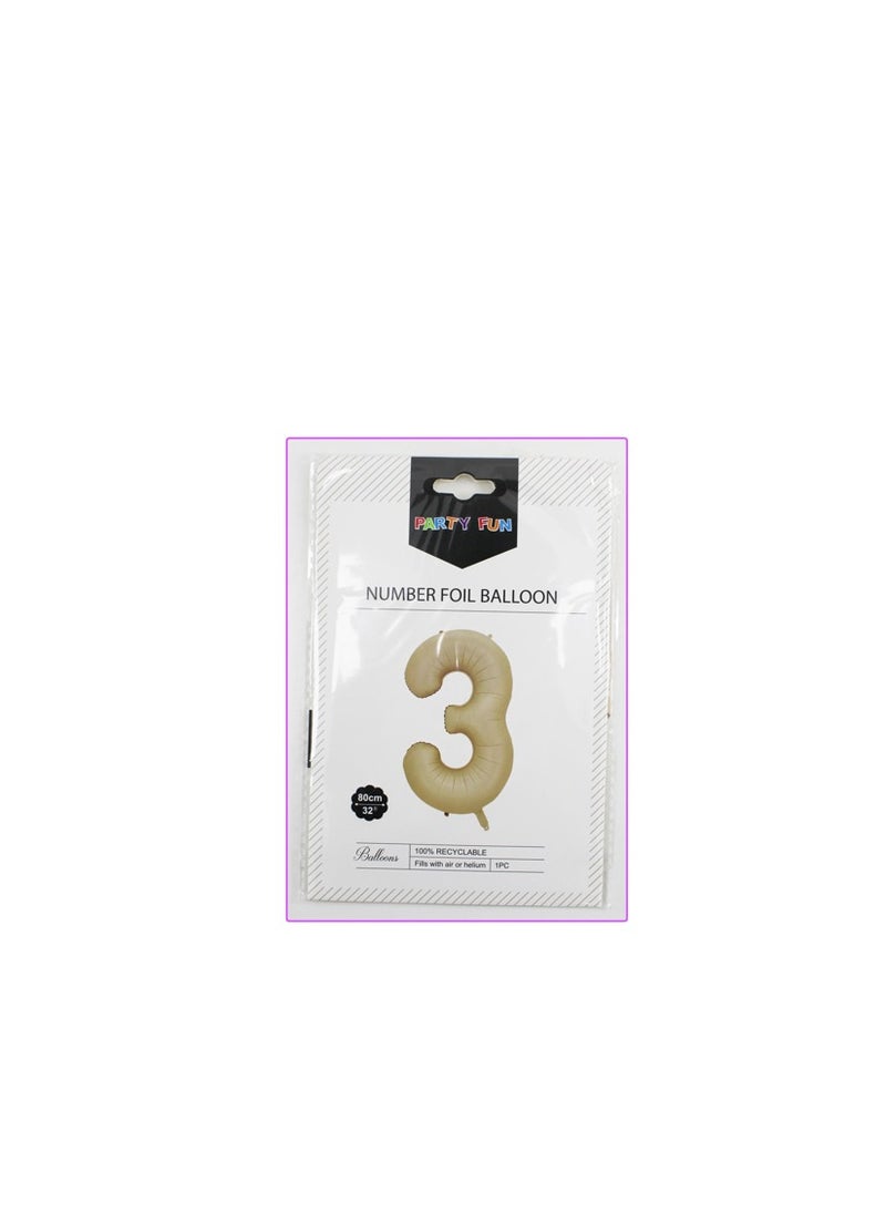 PARTY FUN 32 Inch Foil Number Balloon Elegant Oat Colored No. 3, Perfect for Birthday, Anniversary, and Special Occasions  - Image 3