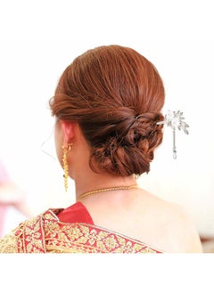 Chuangdi 2 Pieces Rhinestone Pearl Flower Hair Stick Vintage Chinese Hair Chopsticks Vintage Tassel Hair Pin Chignon Pin Chopsticks Hair Styling Hair Making Accessories for Women (Silver)  - Image 4