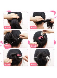 Chuangdi 2 Pieces Rhinestone Pearl Flower Hair Stick Vintage Chinese Hair Chopsticks Vintage Tassel Hair Pin Chignon Pin Chopsticks Hair Styling Hair Making Accessories for Women (Silver)  - Image 3