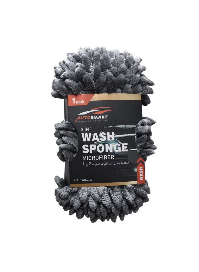 AUTOSMART 2 in 1 Thick Microfiber Chenille Wash Sponge Grey and Black 23 x 12 x 6 cm M022C - Image 3