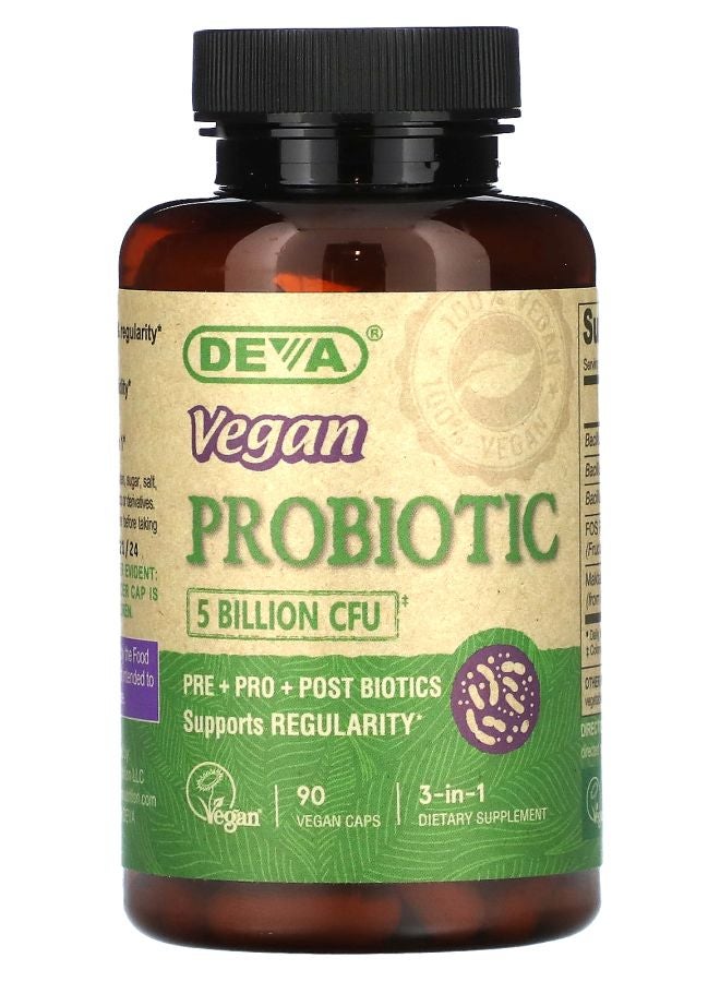 Deva 3-in-1 Vegan Probiotic 5 Billion CFU 90 Vegan Caps - Image 1