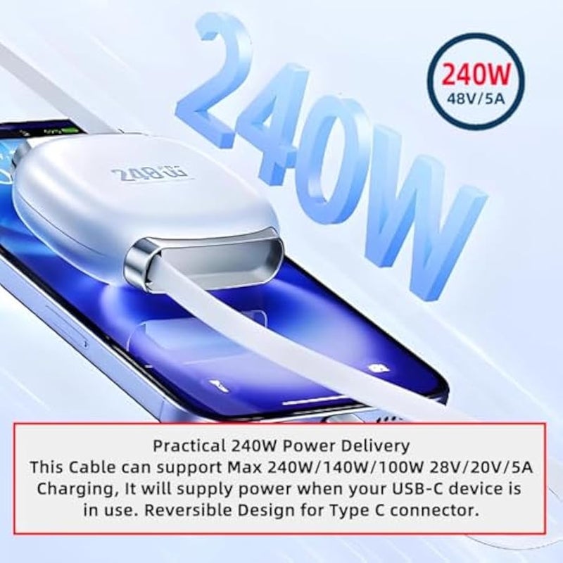 ANKOVO USB C Retractable Charging Cable, 4 Fixed Lengths USB 2.0 Type C to C PD 240W Fast Charging 480Mbps Data Transfer Extension Cable - Image 2