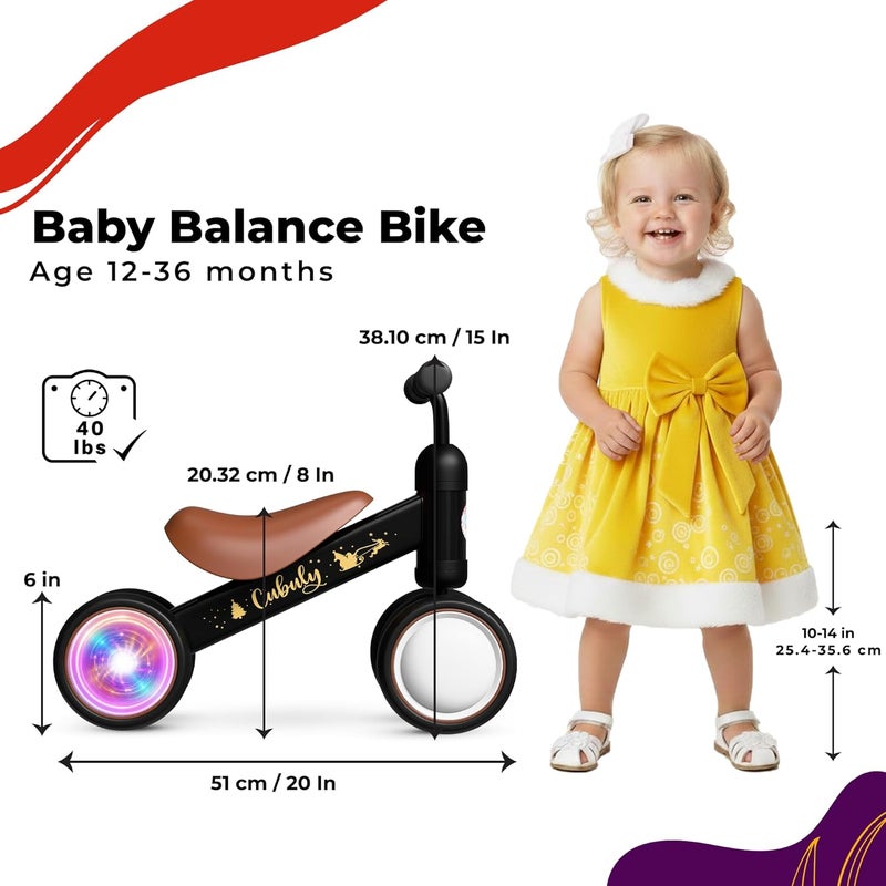 Cubuly Baby Balance Bike for Toddlers 1-2 | Christmas Exclusive Kids Balance Bike with Colorful Lighting Wheels | Limited Edition Baby Bike 1-2 Years | Perfect for Boys & Girls - Image 3