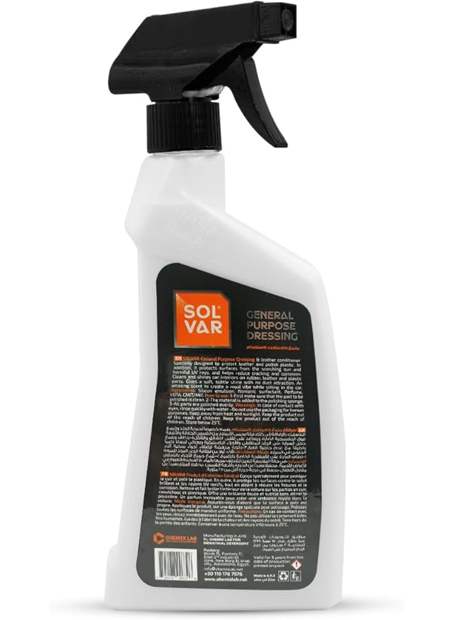Generic Solvar General Purpose Dressing 600Ml – Multi-Surface Automotive Conditioner And Glossing Spray For Leather, Vinyl, Plastic – Natural Shine Finish, No Greasy Or Sticky Residue, Uv Protection  - Image 2