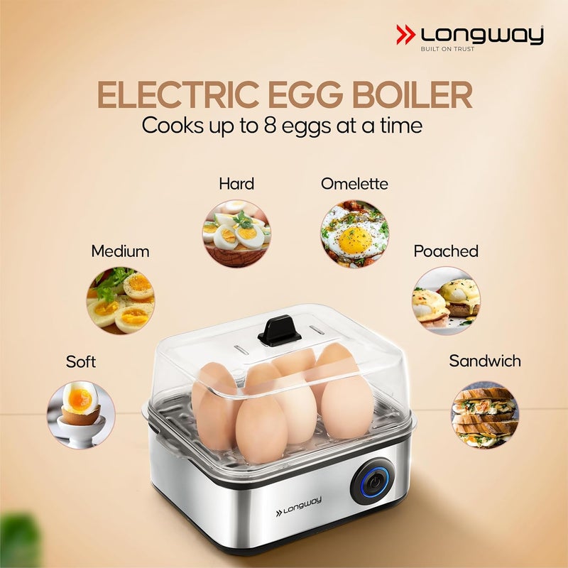 Longway LWEB04 500 Watt Stainless Steel Egg Boiler And Poacher2in1 Boils 8 Eggs Poach 4 Eggs Egg Cooke - Image 3