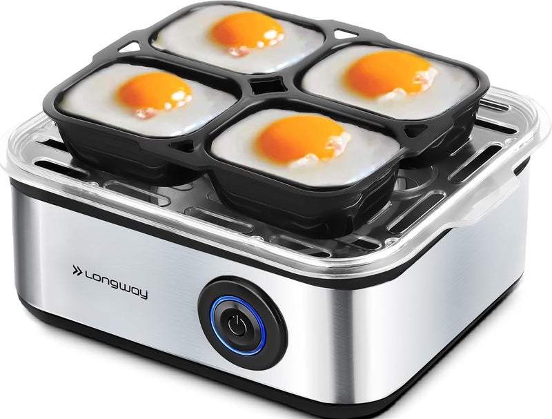 Longway LWEB04 500 Watt Stainless Steel Egg Boiler And Poacher2in1 Boils 8 Eggs Poach 4 Eggs Egg Cooke - Image 1