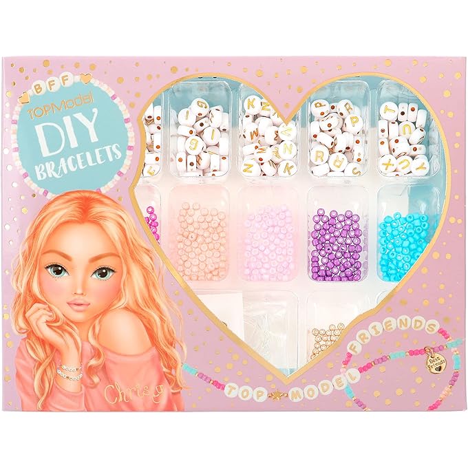 DIY Bracelet Making Kit & Letter Beads, Charms, Gift Bags, Elastic Cord, Craft Instructions with Jewelry Craft Set for Kids- Colorful Beads & Charms Included