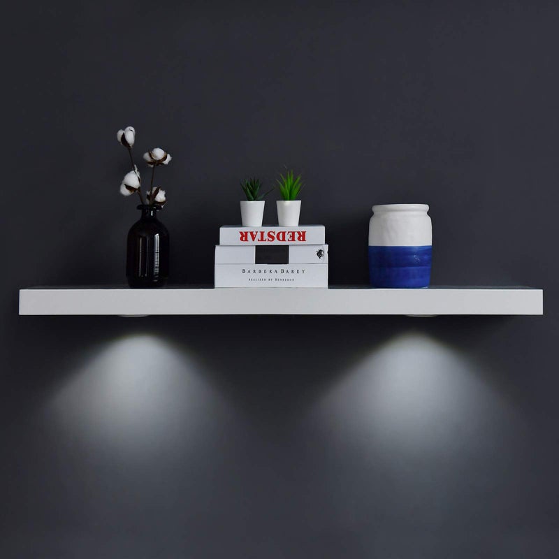 WELLAND White Floating Shelf with TouchSensing Battery Powered LED LightWall Mounted Display Shelves for Entrance Living Room Bedroom Kitchen and Bathroom 48INCH White