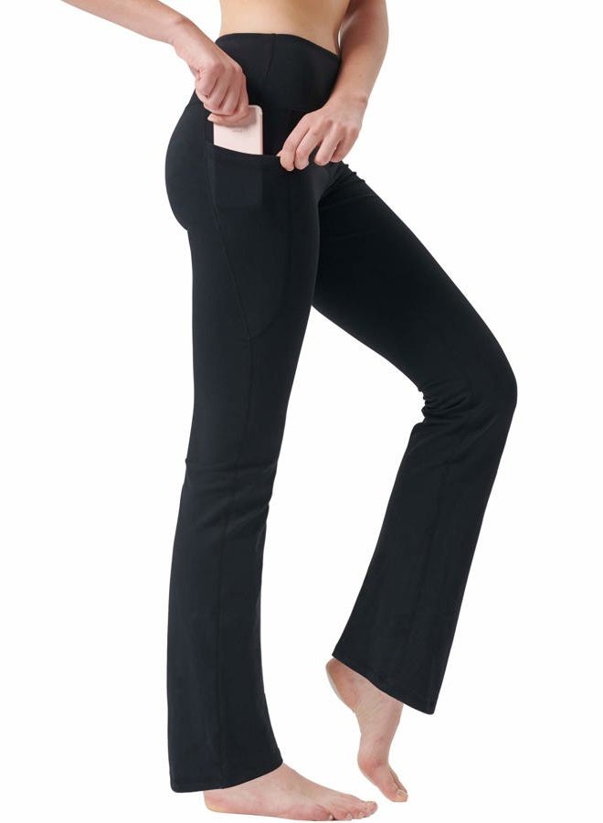 Zeronic Women's High Waist Bootcut Yoga Pants with Pockets Tummy Control Workout Running Pants Long Bootleg Flare Pants(Black,Large) - Image 1