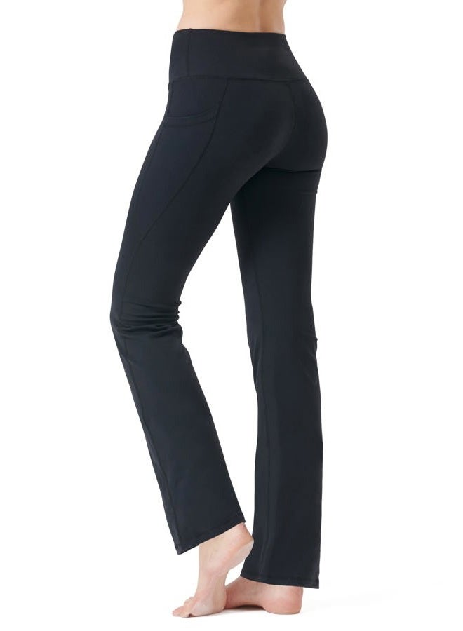 Zeronic Women's High Waist Bootcut Yoga Pants with Pockets Tummy Control Workout Running Pants Long Bootleg Flare Pants(Black,Large) - Image 3