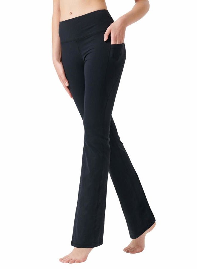 Zeronic Women's High Waist Bootcut Yoga Pants with Pockets Tummy Control Workout Running Pants Long Bootleg Flare Pants(Black,Large) - Image 2