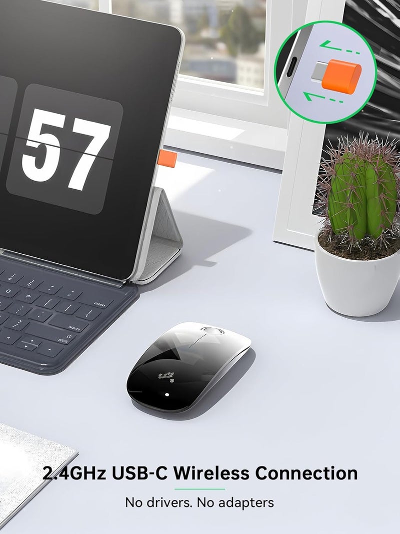 RAPIQUE USB C Wireless Mouse for USB-C Devices, White to Black Gradient Slim Mouse, Silent Click, 800/1200/1600 DPI, AA Battery Powered, Portable 2.4GHz Wireless Mouse for MacBook, iPad Pro, Laptop - Image 3