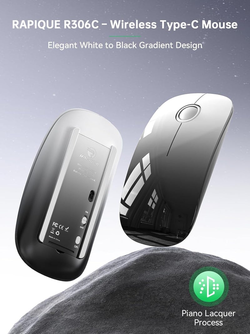 RAPIQUE USB C Wireless Mouse for USB-C Devices, White to Black Gradient Slim Mouse, Silent Click, 800/1200/1600 DPI, AA Battery Powered, Portable 2.4GHz Wireless Mouse for MacBook, iPad Pro, Laptop - Image 2