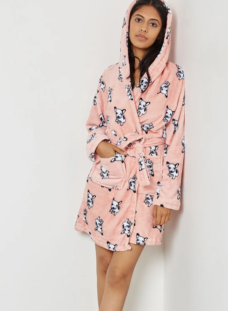 Lounge District Dog Print Hooded Robe