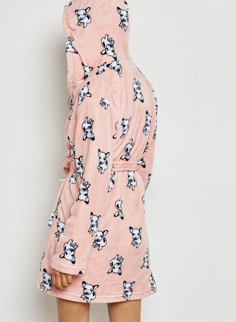 Lounge District Dog Print Hooded Robe