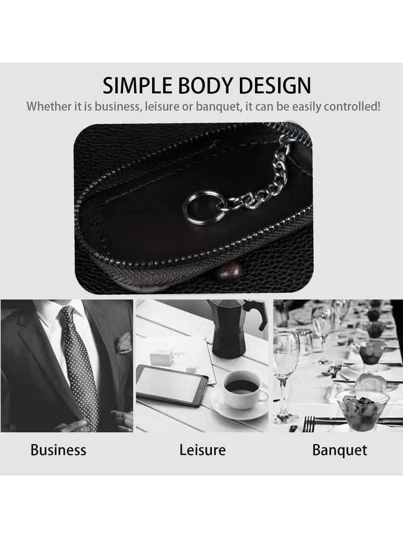 Generic Car Key Case, Genuine Leather Remote Key Fob Cover, Keychain Holder with Metal Hook, Universal Vehicle Keyring Zipper Bag (Black) - Image 5