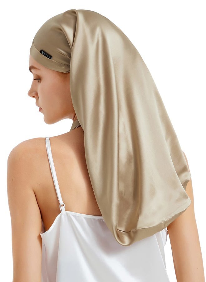 LILYSILK Mulberry Silk Sleep Cap 100% 19 Momme Long Silk Bonnet for Curly Hair, Night Cap for Sleeping, Silk Hair Wrap for Women Coffee - Image 1