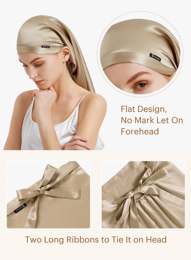 LILYSILK Mulberry Silk Sleep Cap 100% 19 Momme Long Silk Bonnet for Curly Hair, Night Cap for Sleeping, Silk Hair Wrap for Women Coffee - Image 4