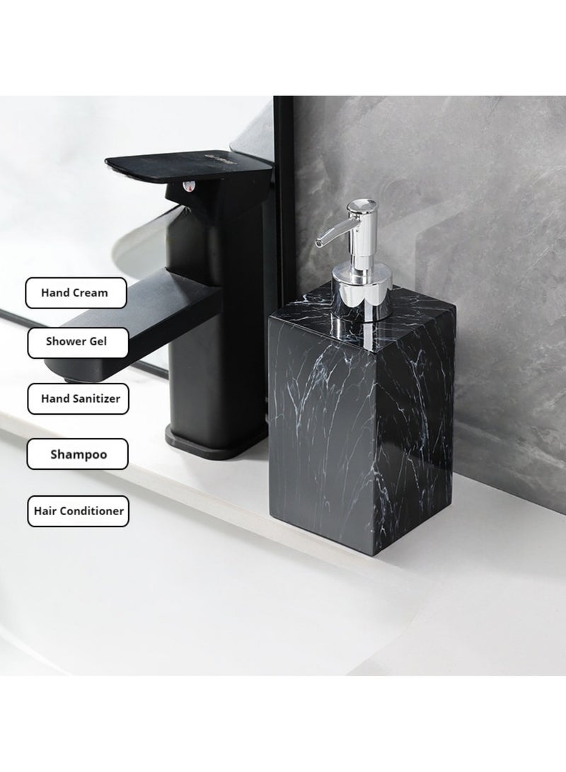 JiFENG عبوة صابون سائل من الراتنج 500 مل - مضخة لغسيل اليدين وجل الاستحمام، قابلة لإعادة الملء للحمام والمطبخ (فضي & أسود) - Image 1