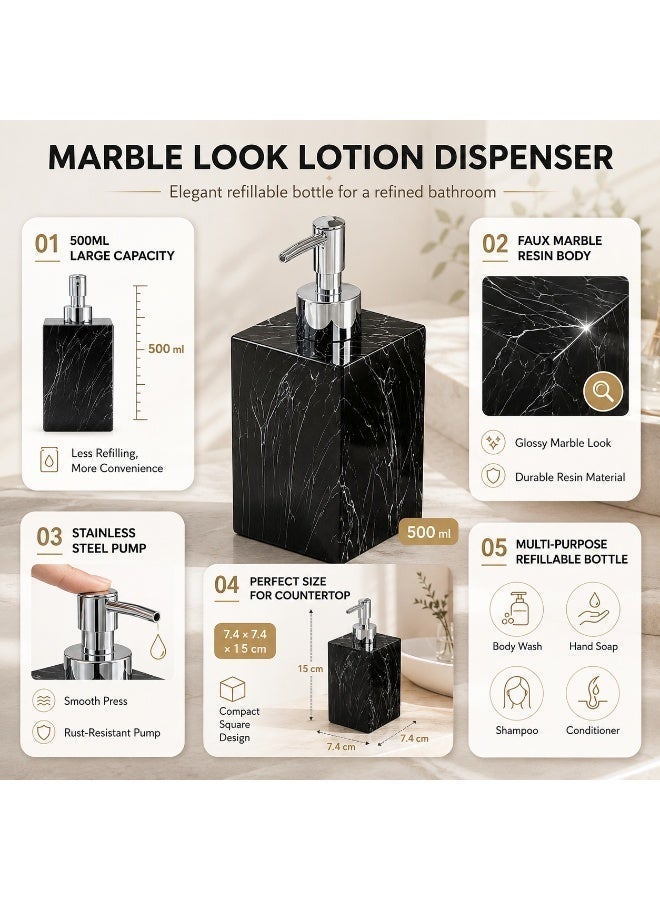 JiFENG Soap Dispenser Resin 500ml-Pump Bottle for Hand Wash & Shower Gel Bathroom & Kitchen Refillable Bottle(Silver&Black) - Image 5
