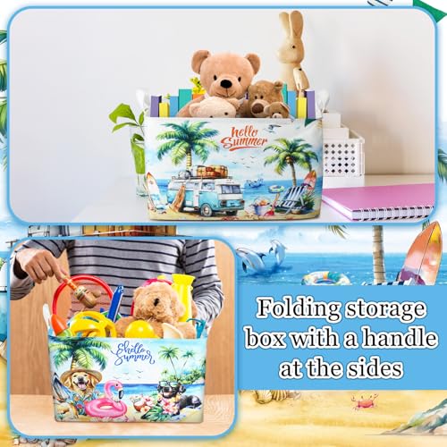 Geelin 3 Pcs Beach Baskets Summer Storage Basket for Gifts Collapsible Waterproof Canvas Cute Storage Bin Organizer with Handles for Book Closet Shelf Nursery Decor - Image 3
