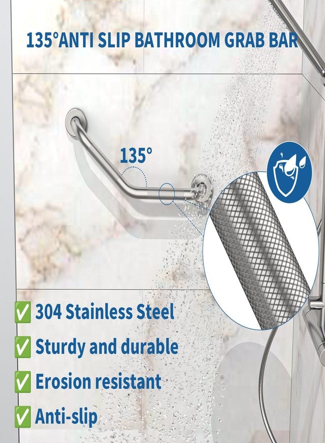 Munzong 16 Inch Angled Shower Grab Bar, Munzong 2 Pack Anti Slip Satin Brushed Nickel Bathroom Grab Bar, Knurled Bathroom Balance Bar,Safety Hand Rail Support Handicap Elderly Injury Senior Assist Bath Handle - Image 4