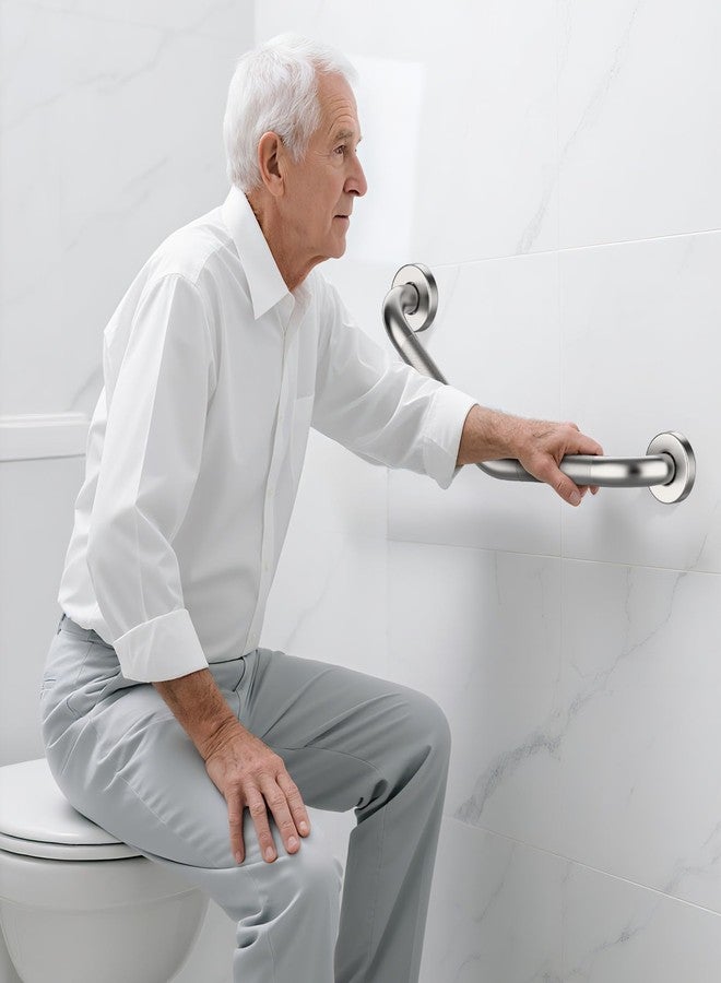Munzong 16 Inch Angled Shower Grab Bar, Munzong 2 Pack Anti Slip Satin Brushed Nickel Bathroom Grab Bar, Knurled Bathroom Balance Bar,Safety Hand Rail Support Handicap Elderly Injury Senior Assist Bath Handle - Image 3