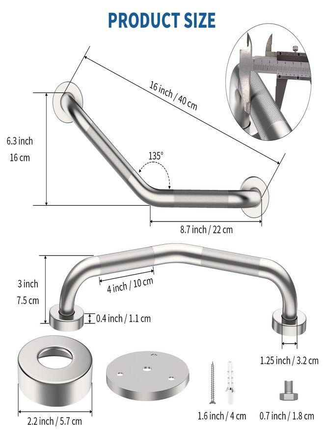Munzong 16 Inch Angled Shower Grab Bar, Munzong 2 Pack Anti Slip Satin Brushed Nickel Bathroom Grab Bar, Knurled Bathroom Balance Bar,Safety Hand Rail Support Handicap Elderly Injury Senior Assist Bath Handle - Image 2