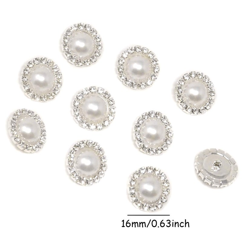 Honbay 10PCS 16mm/0.63inch Round Rhinestone Faux Pearl Buttons Embellishments - Sew on (White) - Image 2