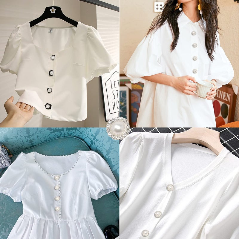 Honbay 10PCS 16mm/0.63inch Round Rhinestone Faux Pearl Buttons Embellishments - Sew on (White) - Image 4