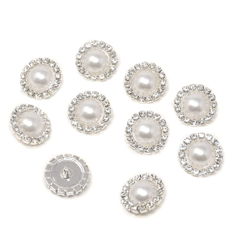 Honbay 10PCS 16mm/0.63inch Round Rhinestone Faux Pearl Buttons Embellishments - Sew on (White) - Image 1
