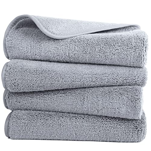 POLYTE Quick Dry Lint Free Microfiber Hand Towel, 16 x 30 in, Set of 4 (Gray) - Image 1