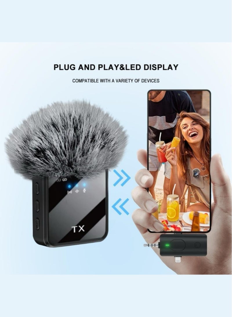 3 in 1 Wireless Lavalier Microphone Noise Cancellation Microphone Mini LED Display Mic for Android, iPhone and Camera Computer Plug and Play Microphone for Vlog Video Recording Interview YouTube TikTok - Image 2