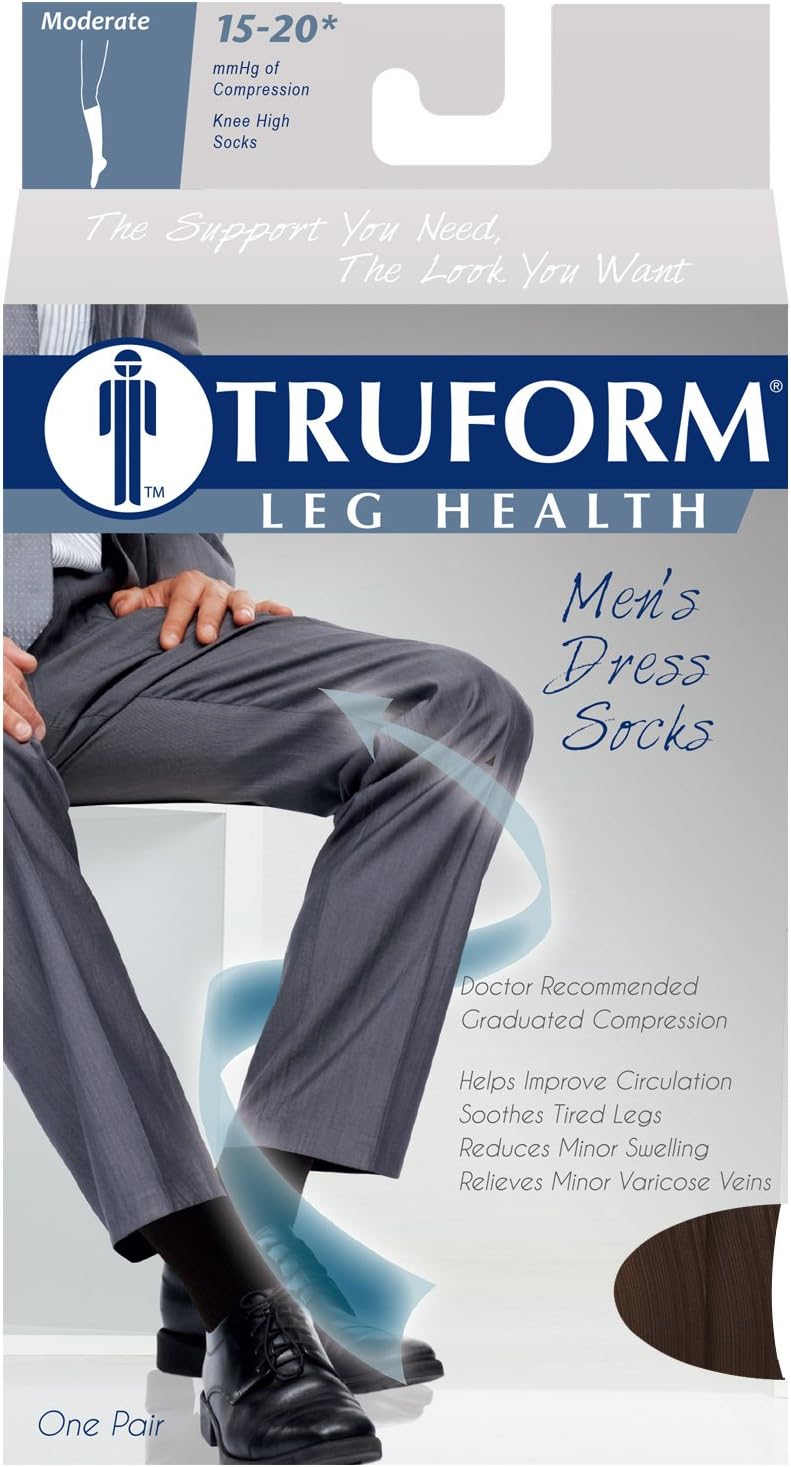 Truform Men's Compression Dress Socks, 15-20 mmHg, Knee High, Brown, Large - Image 5