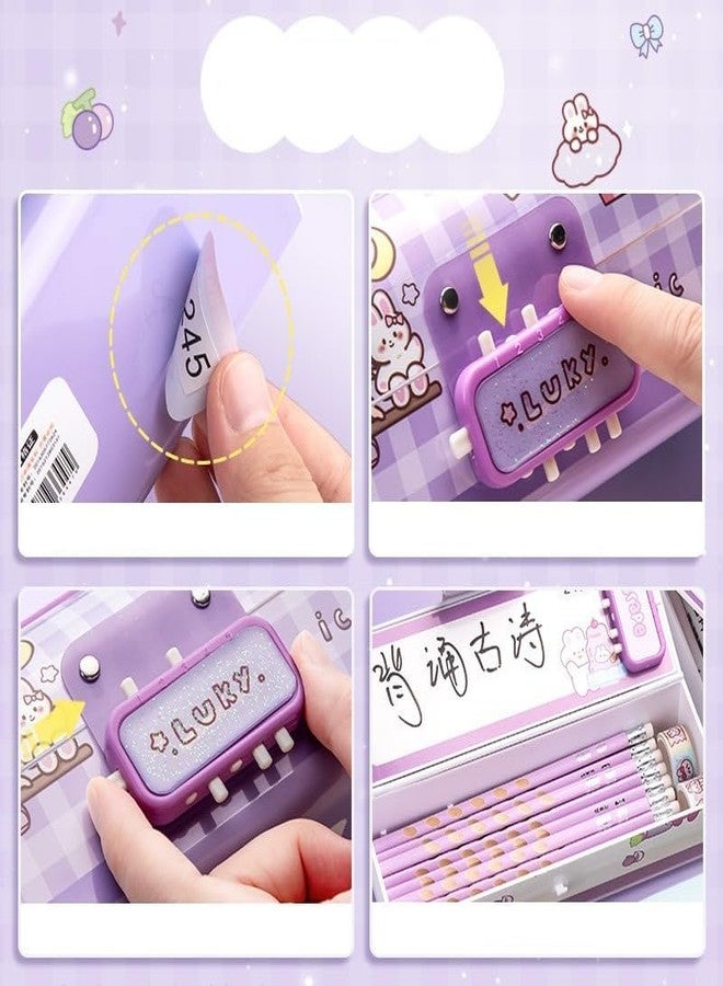 SQUICKLE Double Password Lock Cartoon Pencil Case | Multifunctional Stationery Organizer Box | Suitcase Shape Pencil Case for Boys and Girls for Birthday Gift (Pack of 1) (Mini's Happy) - Image 3