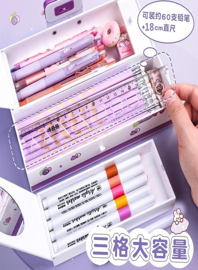 SQUICKLE Double Password Lock Cartoon Pencil Case | Multifunctional Stationery Organizer Box | Suitcase Shape Pencil Case for Boys and Girls for Birthday Gift (Pack of 1) (Mini's Happy) - Image 4