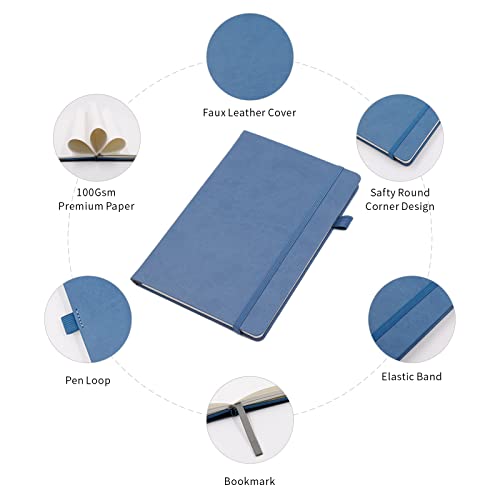 Deziliao Lined Journal Notebooks with Pen Loop, Hardcover Notebook Journal for Work, 100Gsm Premium Thick Paper with Inner Pocket, Medium 5.7"x8.4", （Green-Blue, Ruled） - Image 2