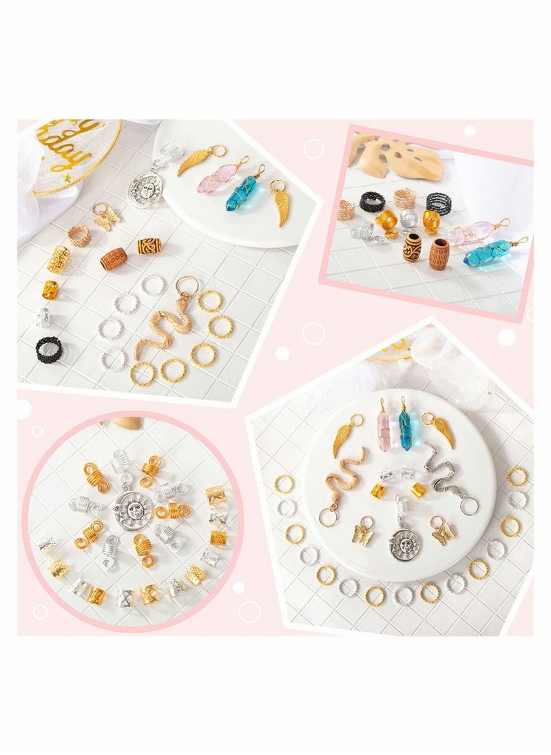 SYOSI - 200 Pcs Hair Beads Jewelry, Dreadlocks Gem Crystal Hair Charms Metal Hair Coils Rings Gold And Silver Hair Jewels Pendants Braid Cuffs Clips Loc Tube Bead Braid Accessories for Hair Braids Decoration - Image 1