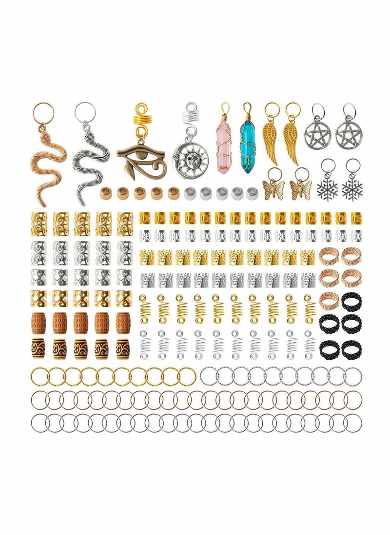 SYOSI - 200 Pcs Hair Beads Jewelry, Dreadlocks Gem Crystal Hair Charms Metal Hair Coils Rings Gold And Silver Hair Jewels Pendants Braid Cuffs Clips Loc Tube Bead Braid Accessories for Hair Braids Decoration - Image 1