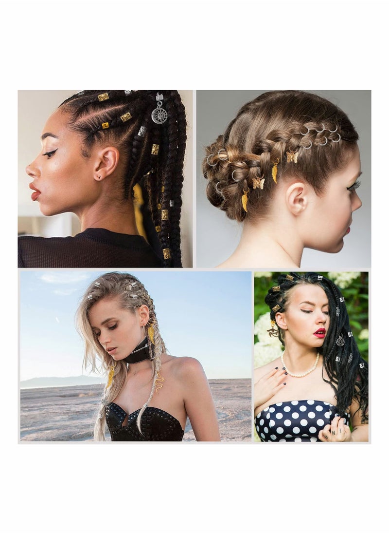 SYOSI - 200 Pcs Hair Beads Jewelry, Dreadlocks Gem Crystal Hair Charms Metal Hair Coils Rings Gold And Silver Hair Jewels Pendants Braid Cuffs Clips Loc Tube Bead Braid Accessories for Hair Braids Decoration - Image 1