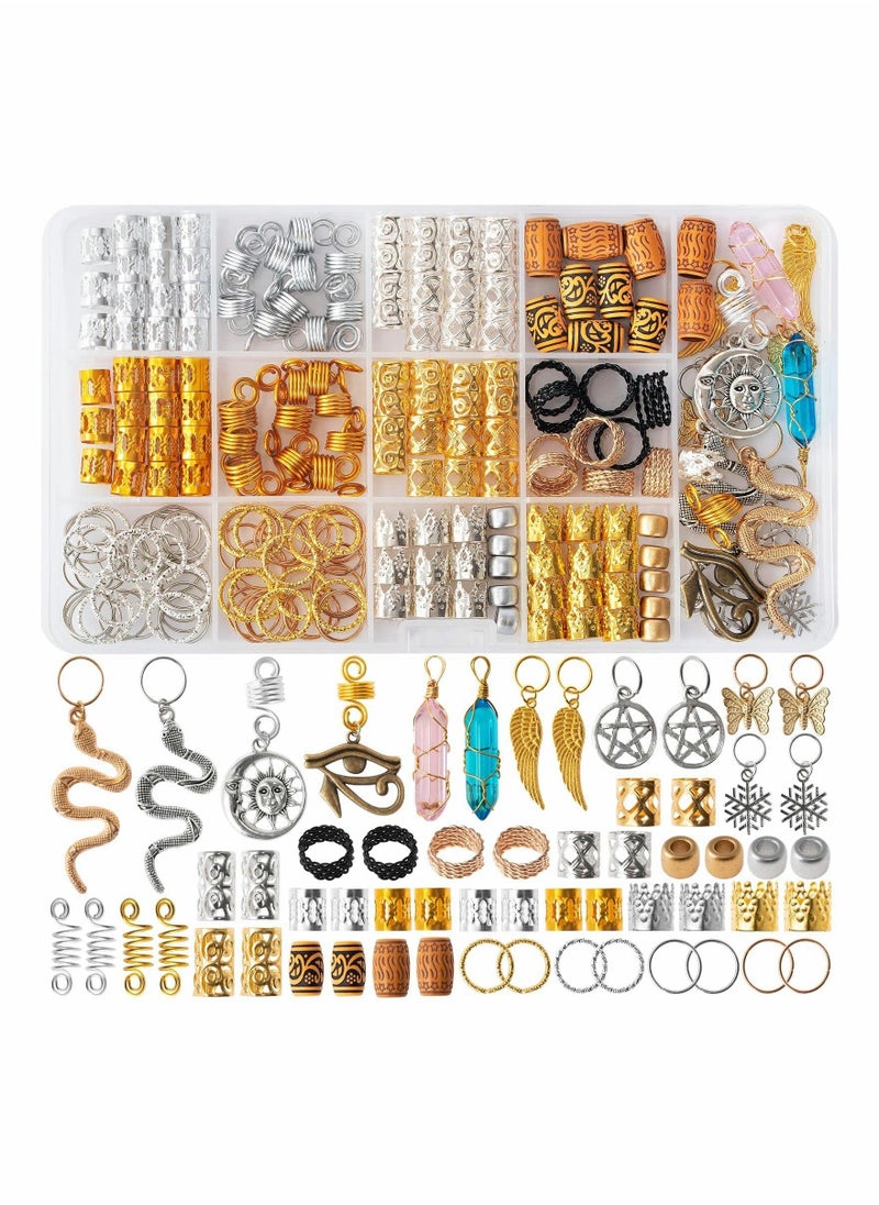 SYOSI - 200 Pcs Hair Beads Jewelry, Dreadlocks Gem Crystal Hair Charms Metal Hair Coils Rings Gold And Silver Hair Jewels Pendants Braid Cuffs Clips Loc Tube Bead Braid Accessories for Hair Braids Decoration - Image 1