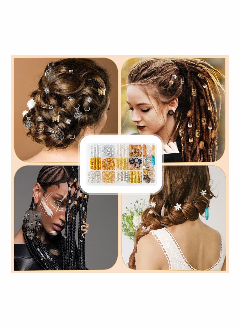 SYOSI - 200 Pcs Hair Beads Jewelry, Dreadlocks Gem Crystal Hair Charms Metal Hair Coils Rings Gold And Silver Hair Jewels Pendants Braid Cuffs Clips Loc Tube Bead Braid Accessories for Hair Braids Decoration - Image 1